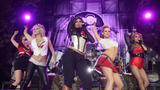 Nicole Scherzinger and the Pussycat Dolls in reveling outfit showing their bodies perform on Operation MySpace live concert in Camp Buehring in Kuwait